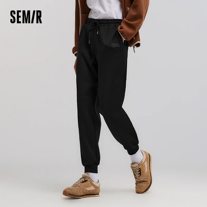 Semir Sweatpants Men Spring Loose Tapered Cuffed Solid Color Basic Drawstring Height Enhancing Casual Long Trousers