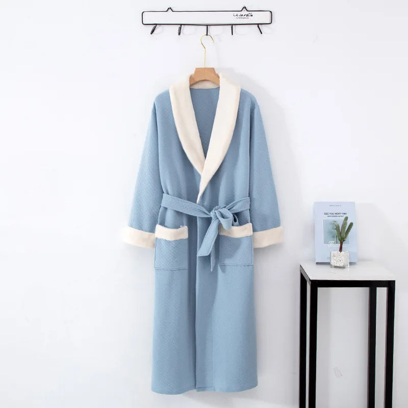 Fdfklak Loose Nightwear Robe Women Winter Three-Layer Quilted Bathrobe Pure Cotton Thicken Warm Night Gown Student Long Robes