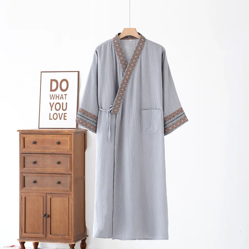 Kimono Men's Bathrobe Spring and Summer Thin Cotton V Neck Robes for Men Home Clothing Sleeping Robe New Long Style Bath Robe