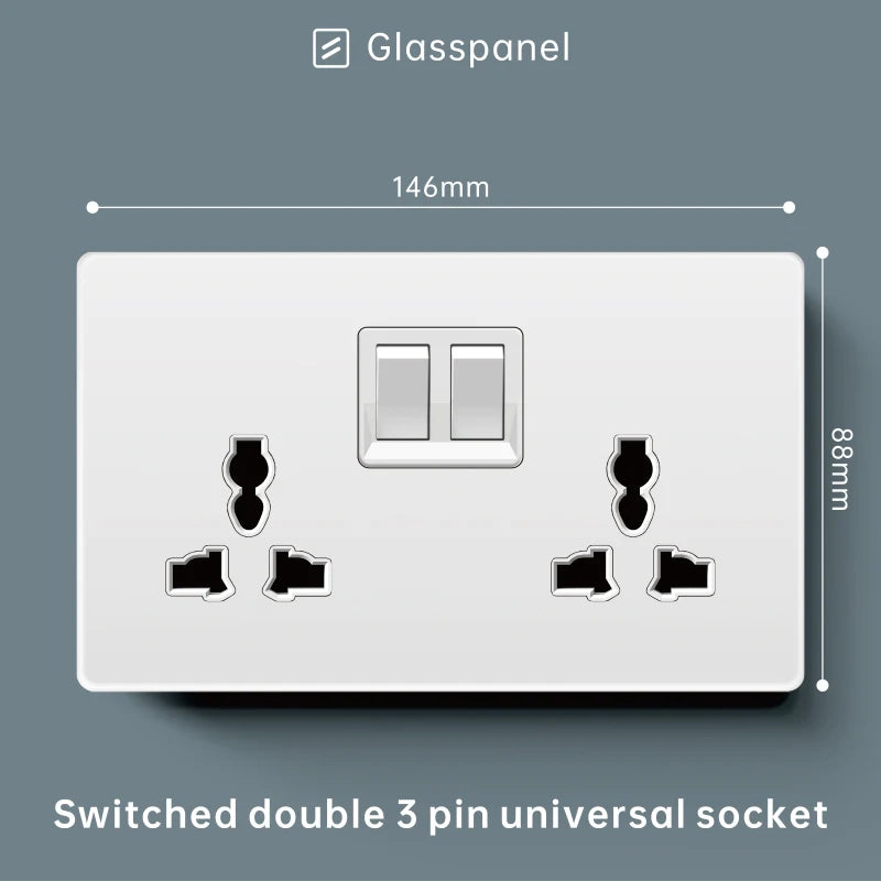 Luxury Skin Feeling Glass Wall Light Switch Button White UK Plug 13A Universal Wall 18W Type-C Fast Charging Socket