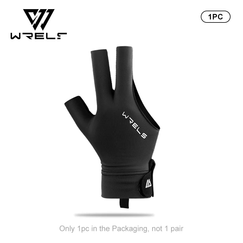 WRELS 1pc Left Hand Billiards Glove Three Finger Snooker Billiard Glove Non Slip Stickers Elasticity Billiard Training Gloves