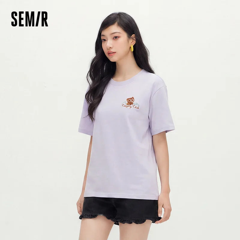 Semir Women Tshirt Moisture Wicking Quick Dry Cartoon Embroidery Drop Shoulder Summer 2026 Cute Casual Style Top