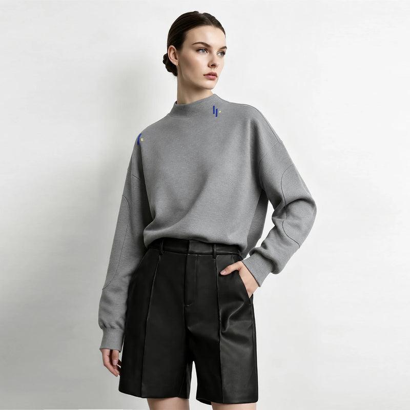 Amii Women's Oversized Pullover Hoodie Embroidered Drop Shoulder Casual Business Mock Neck Top Autumn Hoodies for Women 12623123