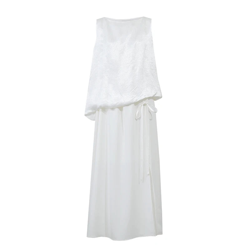 Amii Women's Dress 2026 Summer New Acetate Tie Loose Long Dresses For Women Casual Chiffon Patchwork Women's Clothing 12642163