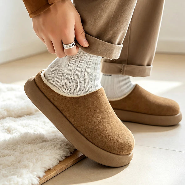 Men women's Mules casual cotton shoes winter fashion soft-sole Non-slip lightweight outdoor couple warm velvet snow walking shoe