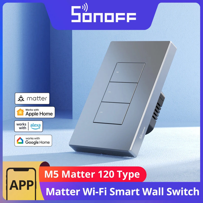 1/2/3Gang SONOFF M5-120 US Matter Smart WiFi Wall Switch Mechanical Local Button APP Voice Control via eWeLink Alexa Google Home
