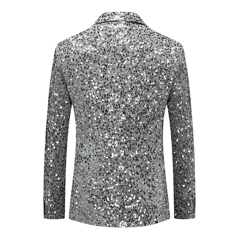 2026 New Men's Silver Sequin Suit Jacket, Fashion Slim Dress Coat, Wedding Party Print Jaqueta Gold Green Blue Terno Masculino.