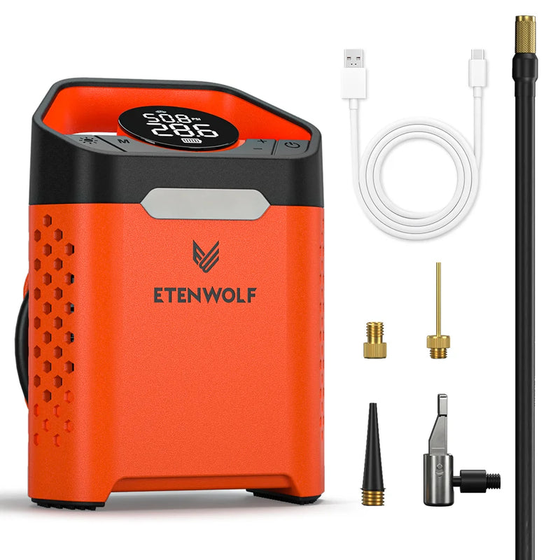 ETENWOLF ស្នប់ខ្យល់ចល័ត ស្នប់បំប៉ោងសំបកកង់ 100% សម្រាប់ប្រើប្រាស់ប្រចាំថ្ងៃ និងកាបូបសម្រាប់ដាក់ Powerbank ស្នប់អគ្គិសនី សម្រាប់រថយន្ត ម៉ូតូ កង់