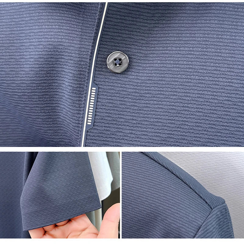 Men's Cooling Ice-Silk Polo Shirt | Business Casual Short Sleeve Top for Summer