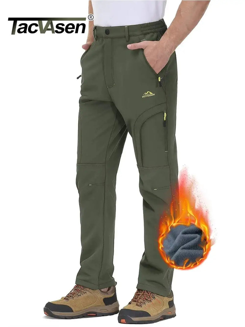 TACVASEN Winter Thermal Fleece Lined Pants Men's Waterproof Climbing Pants Multi-pockets Windproof Hiking Outdoor Warm Trousers