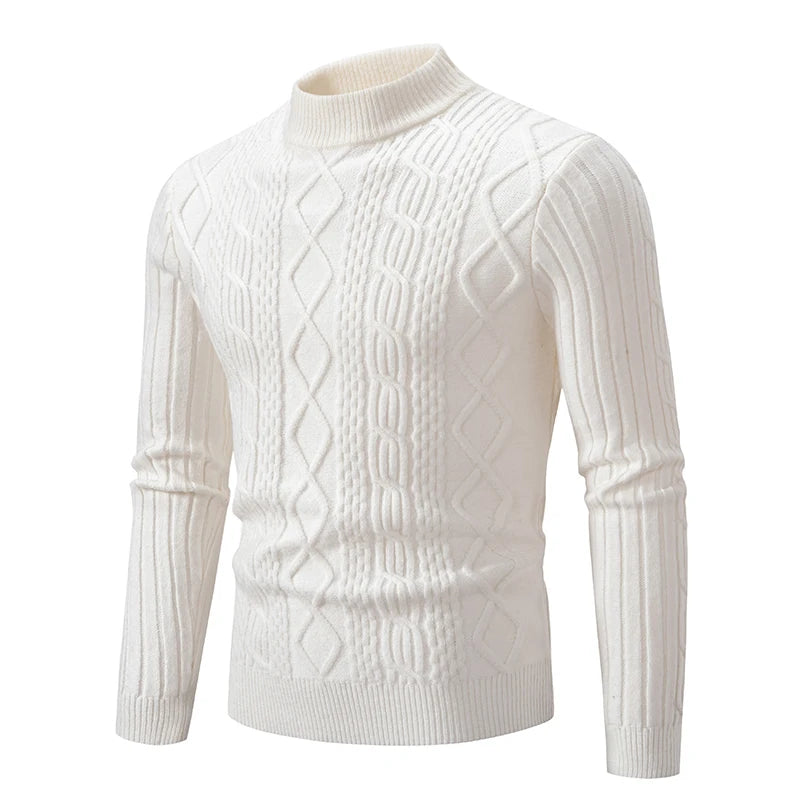 Men Red Neutral Computer Knit Sweaters, Winter Blue Half-high Neck Pullover Sweater, Beige, Black, and Khaki Colors Available.