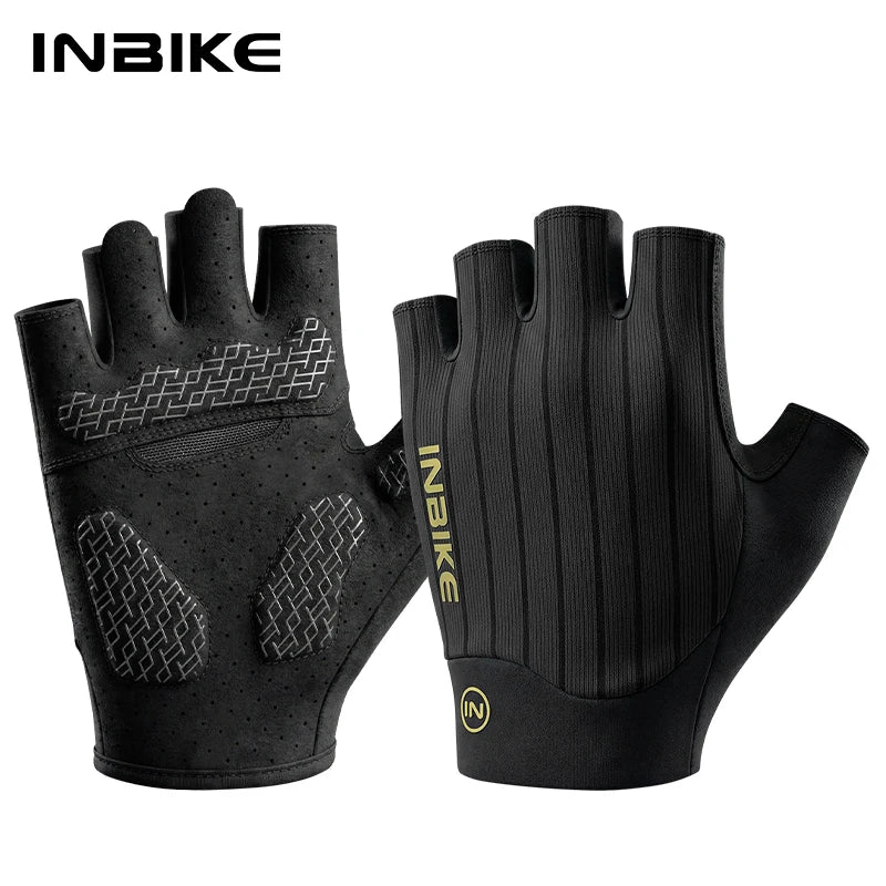 INBIKE Summer Cycling Gloves Men with Shock Absorbing Padding Breathable Half Finger Bicycle Gloves for for Road Bike MTB Biking