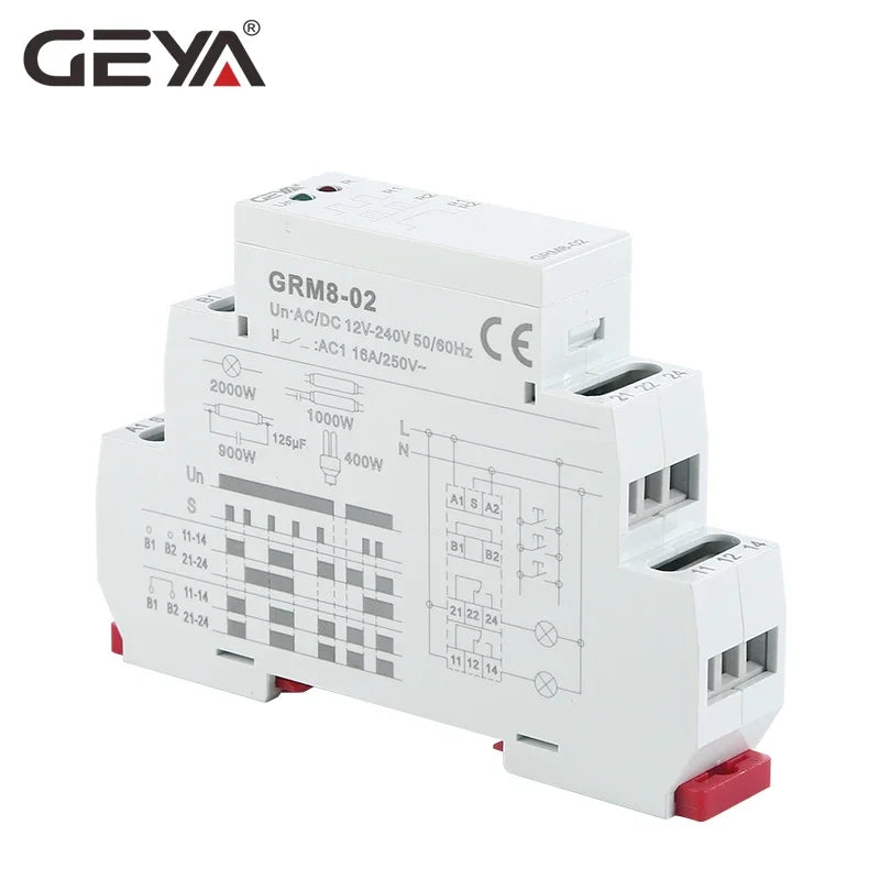 រេឡេចាក់សោរអេឡិចត្រូនិច GEYA GRM8 រេឡេចងចាំ រេឡេបញ្ជារំញ័រ SPDT 16A រេឡេជំហាន AC230V ឬ AC/DC12-240V