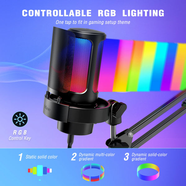 ឈុតមីក្រូហ្វូន USB FIFINE ជាមួយ Boom Arm និង Pop Filter សម្រាប់ថត និងផ្សាយលើ PC/Mac បិទសំឡេងរហ័ស និងរន្ធដោតកាស-A8T