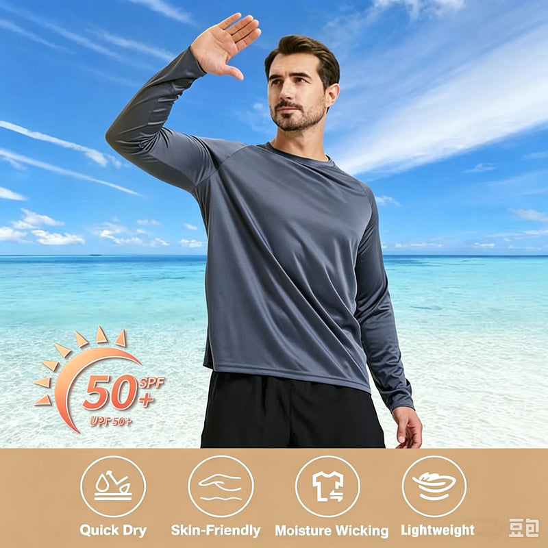 Men's UPF 50+ UV Protection Rash Guard Long Sleeve Shirt, Quick Dry Lightweight for Fishing Running Outdoor Sports