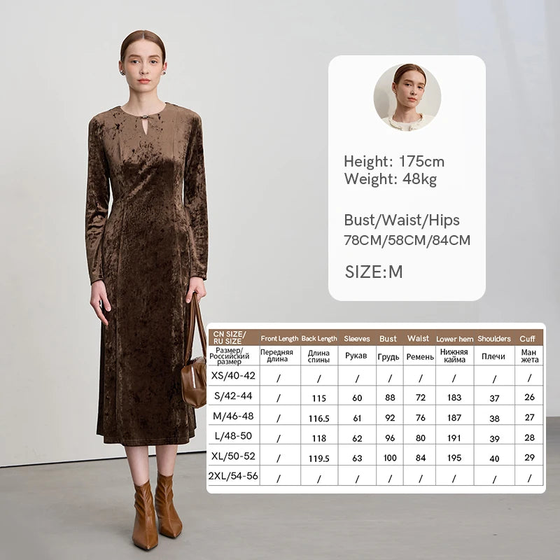 AMII Womens Dresses 2026 Autumn New Retro Long Sleeves A-Line Dress Ladies O-neck Slim Knitted Elegance Woman Clothing 12553103