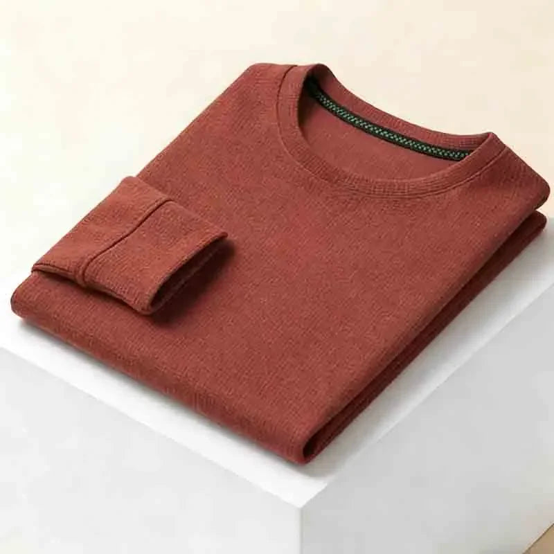 Classic Men's Solid  Crew Neck Long Sleeve Sweater Soft Touch Business Casual Top for Daily Life