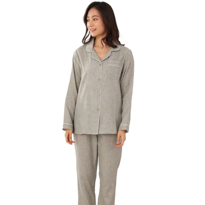 Couple Pajamas Sleepwear Clothes for Men's And Women's 100% Cotton Two-Piece Pyjama Set Autumn Casual Lapel Nightwear Pijama