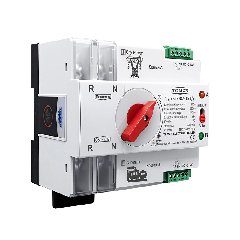 Din Rail 2P 3P 4P ATS Dual Power Automatic Transfer Switch Electrical Selector Switches Uninterrupted Power 63A 100A TOMZN Mini