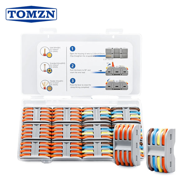 TOMZN 12PCS Lever Wire Connectors 4 In 4 Out Quick Splicing Terminal Blocks 32A 250V for 28-12AWG Solid Stranded Flexible Wires