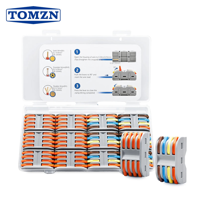 TOMZN 12PCS Lever Wire Connectors 4 In 4 Out Quick Splicing Terminal Blocks 32A 250V for 28-12AWG Solid Stranded Flexible Wires