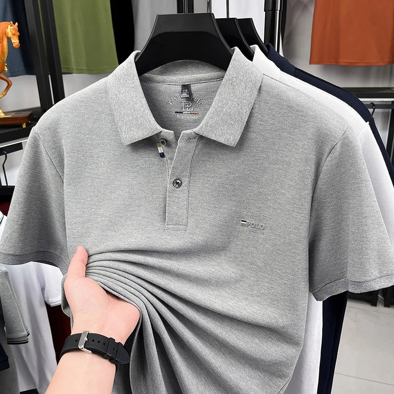 Luxury Men Short-Sleeved Polo Shirt Lapel Button Letter Print British Style Summer New Business Casual Breathable Men's Clothing