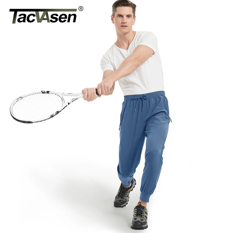 TACVASEN Men's Lightweight Waterproof Athletic Joggers Zipper Pockets Quick Dry Track Running Pants Gym Sweatpants Workout Golf