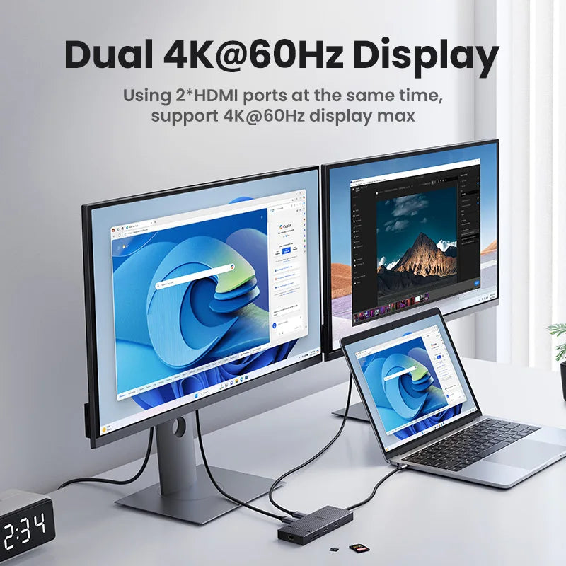 UGREEN USB C HUB Dual Monitor Extend 4K60Hz HDMI 10Gbps PD100W RJ45 SD TF Splitter for Windows Laptop Dell HP Docking Station