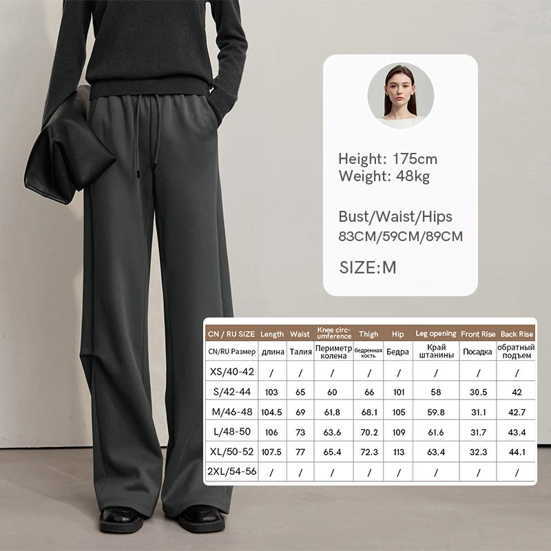 AMII Women's Pants 2026 Autumn New Minimalist Knitting Cotton Ladies Pants Wide-leg Casual Solid Sweatpants for Ladies 12524071