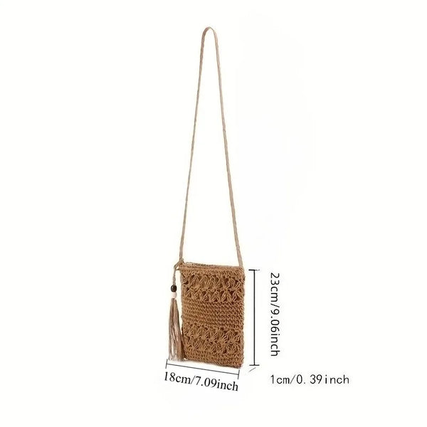 Trendy Ladies' Shoulder Bag Woven from Straw Ropes.Features a Casual,Simple and Versatile Style,Perfect for the Summer Beach.