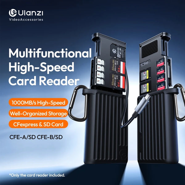 ឧបករណ៍អានកាត Ulanzi MCR-01/02 ពហុមុខងារ USB3.2 ឧបករណ៍អានកាត 1000Mb/s ប្រភេទ C ល្បឿនលឿន ចំណុចប្រទាក់ពីរ TF SD Micro SD អាដាប់ទ័រកាត