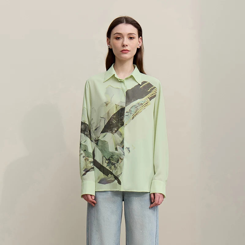 អាវក្រណាត់ Chiffon សម្រាប់នារី រដូវស្លឹកឈើជ្រុះ ឆ្នាំ២០២៦ អាវការិយាល័យថ្មី បោះពុម្ពស្រស់ស្អាត កអាវរលុង អាវធម្មតា សម្រាប់នារី 12641108