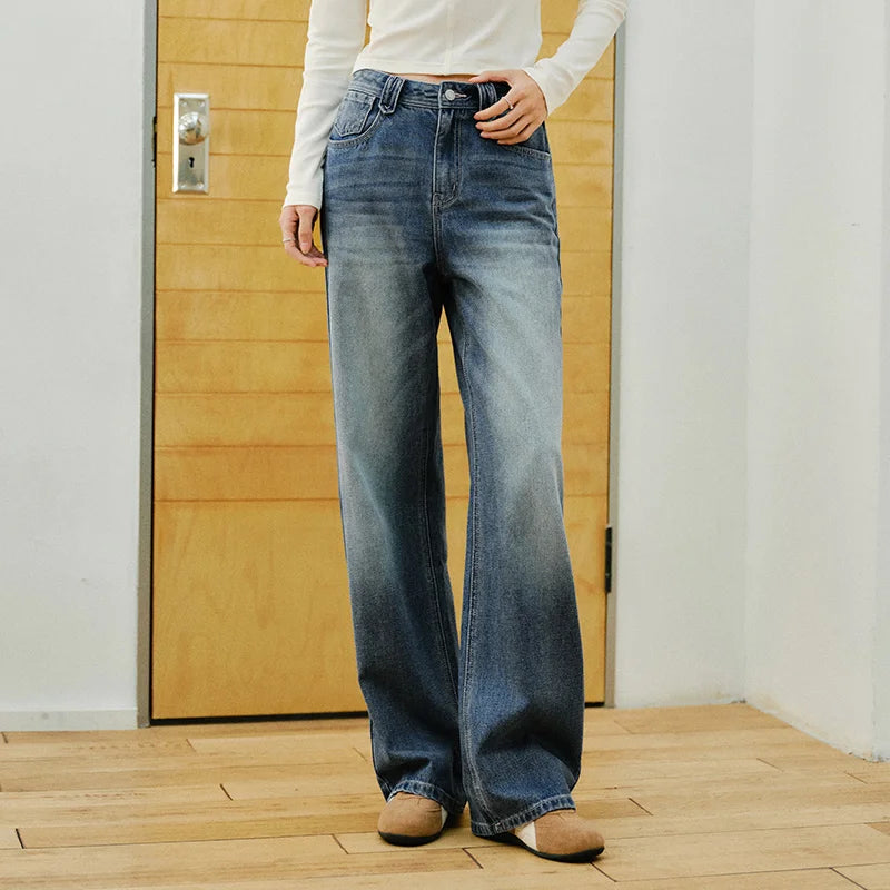 Semir Retro Jeans Women 2026 Spring Lyocell Blend Wide Leg Floor Length Hip Covering Leg Lengthening Trendy Trousers