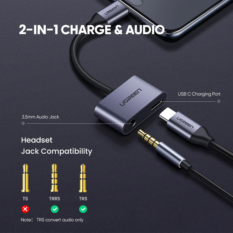 UGREEN USB C to Jack 3.5 Type C Cable Adapter USB Type C 3.5mm AUX Earphone Converter for Huawei P20 Pro Xiaomi Mi 6 8 9 se Note