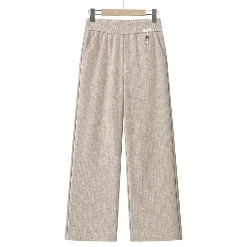 ខោហារ៉េមរោមចៀម Herringbone ខ្មៅដៃចង្កេះខ្ពស់ ម៉ូដកូរ៉េសម្រាប់នារីការិយាល័យ ខោរដូវស្លឹកឈើជ្រុះសម្រាប់ស្ត្រី
