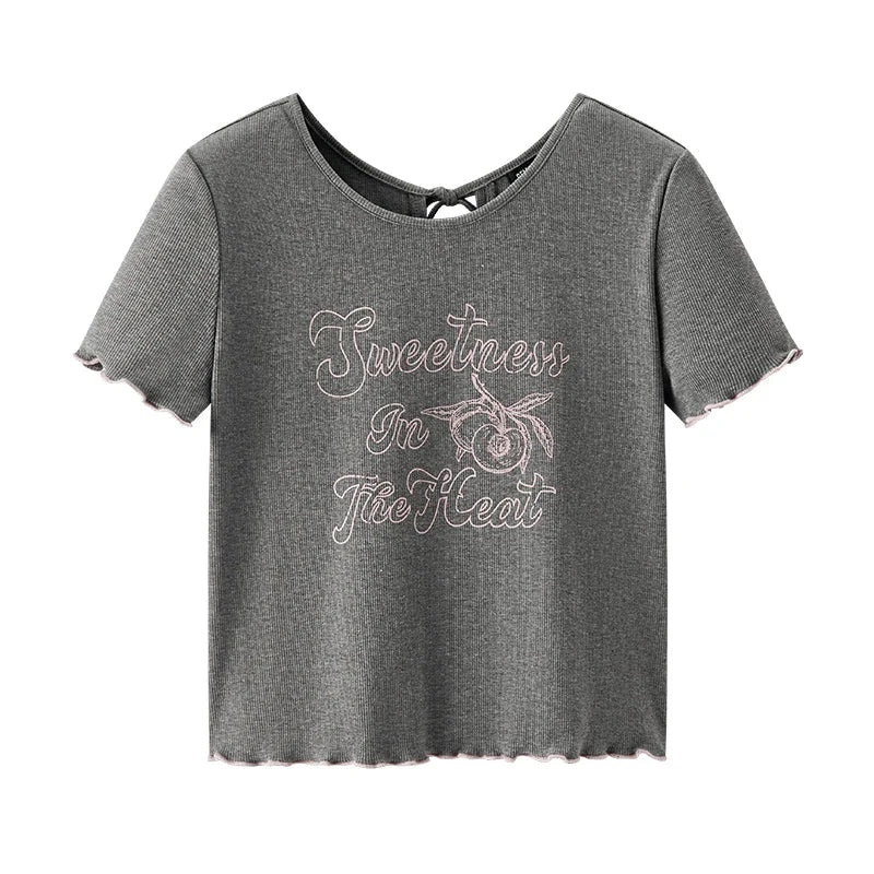 Semir Cut-Out Detail Short Sleeve T-Shirt Women Playful Lace Trim 2025 Summer New Floral Print Top