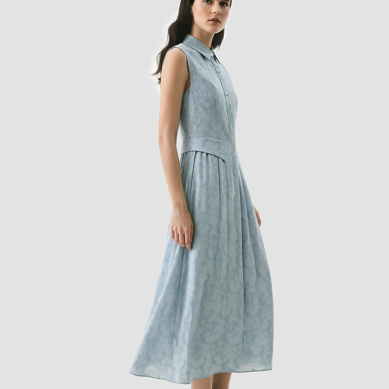 Amii Long Dress 2026 Summer New Lapel Collar Pearl Button Jacquard Elegant Office Slim Fitted Waist Dress For Women 12652025