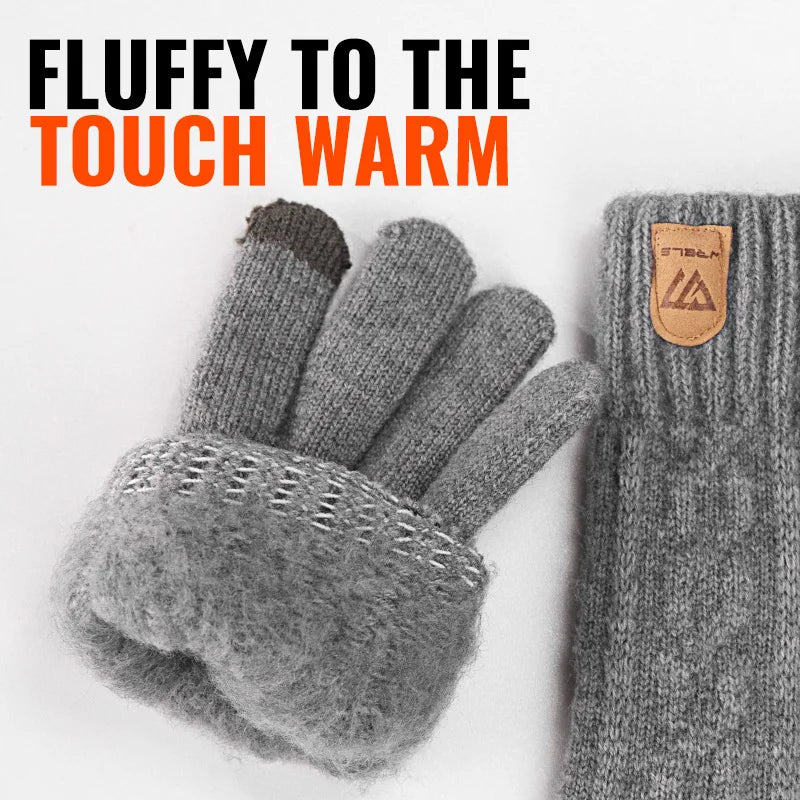 WRELS Winter Warm Gloves Thickened Cold-Proof Knitted Cycling Glove Soft Fleece Lined Cold Weather Thermal Glove for Women Men