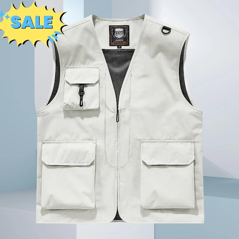 Men Spring Summer Stand-up Collar Multi-pocket Outdoor Vests Men's Thin Cargo Vest Male Loose Fishing Photography Tactical Vest