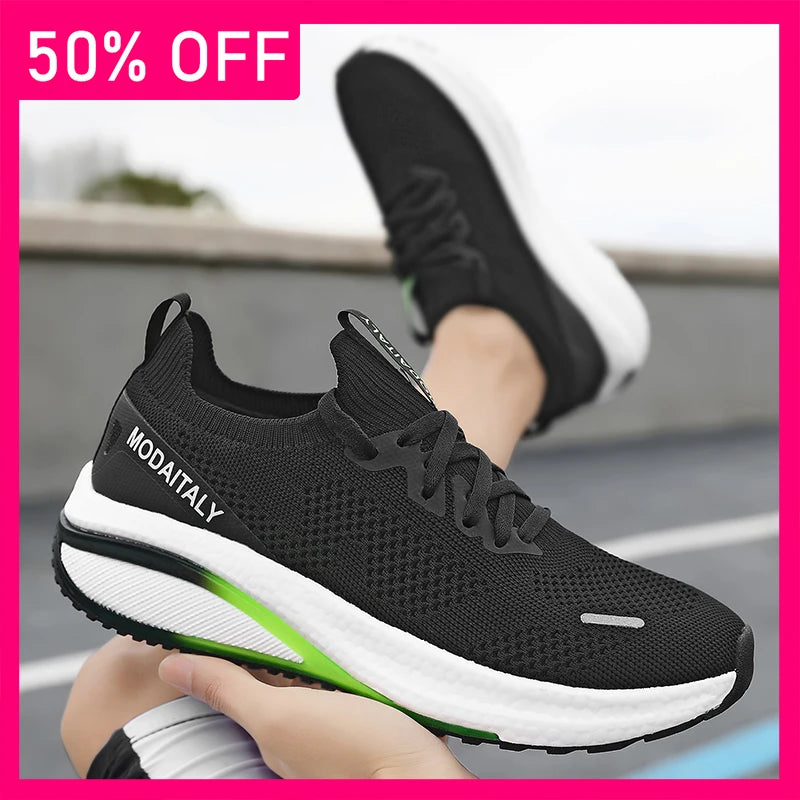 Men Sports Shoes Breathable Mesh Light Thick Sole Anti Slip Spring Casual Running Shoes 2026 New Fashion Lace Up Tennis Shoes