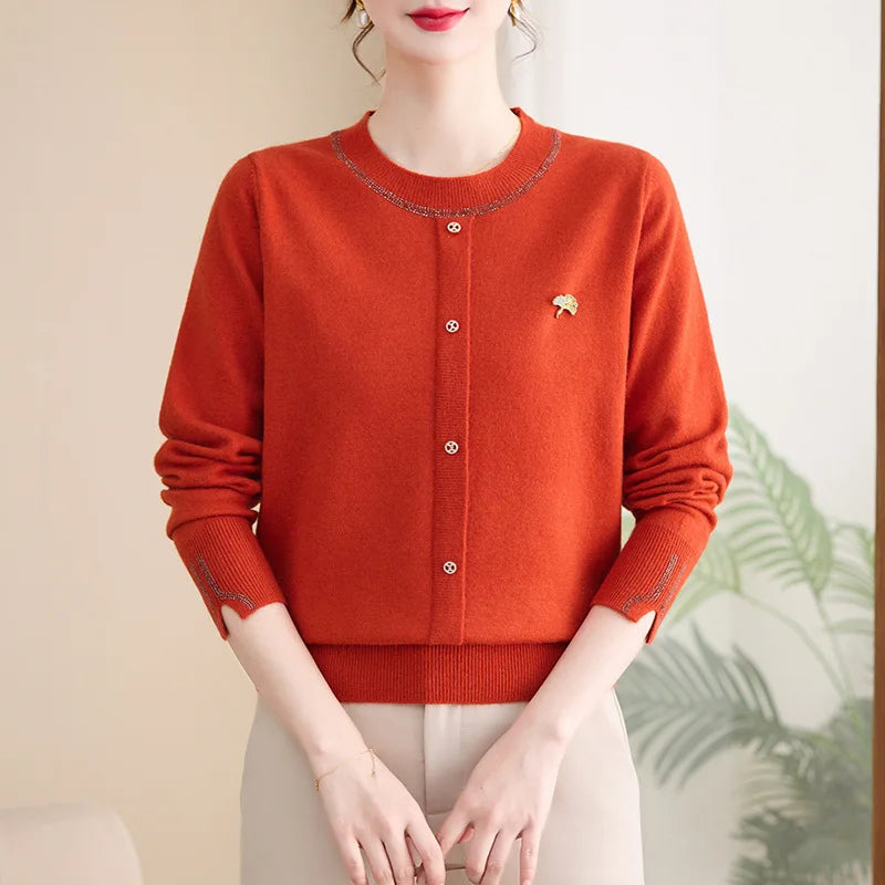 New Pullover Woman Clothing Autumn Winter Knitwear Long Sleeve Top Casual Middle Aged Mother Sweater Bottom Wear Pull Shirt