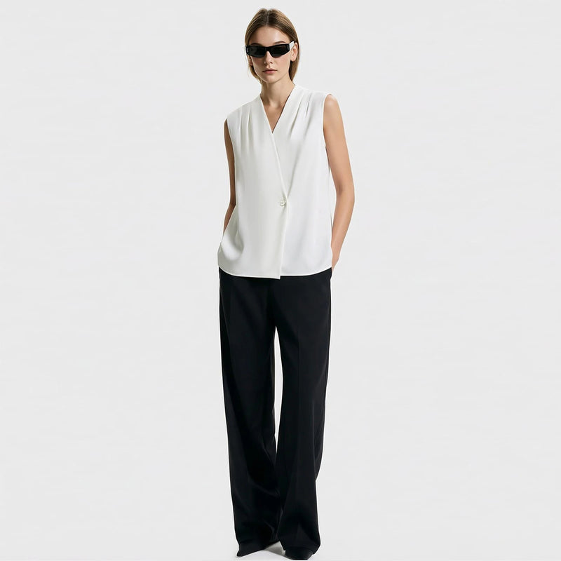 Amii Sleeveless Women's Blouse 2026 Summer New Single Button Elegant Loose Chiffon Top Simple Office Casual Blouses 12622146