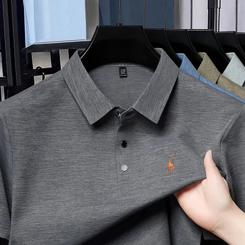 Quality Man T-Shirt Polo Shirt Lapel Button Giraffe Embroidery British Style Summer Hot-Selling Casual Fashion Golf MensClothing