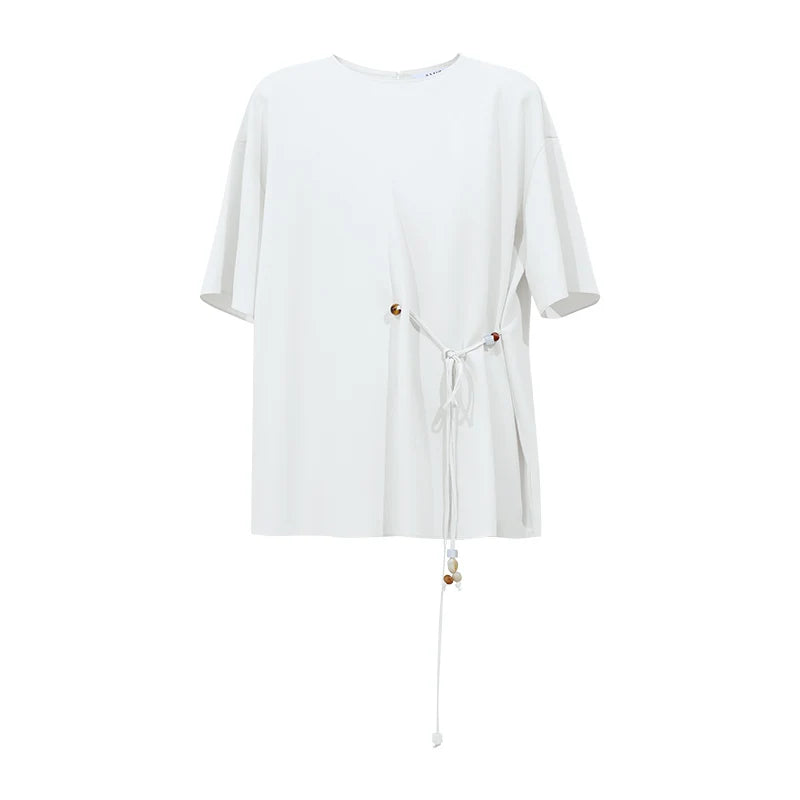 Amii Women's Blouse 2026 Summer New Round Neck Drop Shoulder Tie Detail Chiffon Top Loose Fit Casual Shirt For Women 12642192