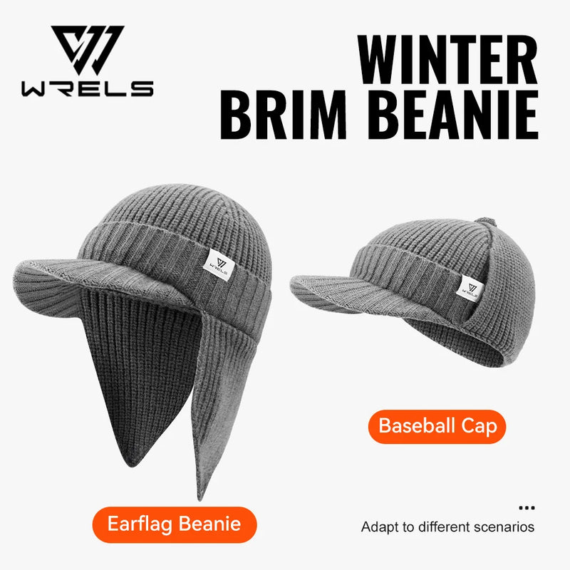 WRELS Winter Earflap Beanie Warm Knit Hat Fleece Lined Thermal Thickened Windproof Cold Weather Outdoor Ski Cycling