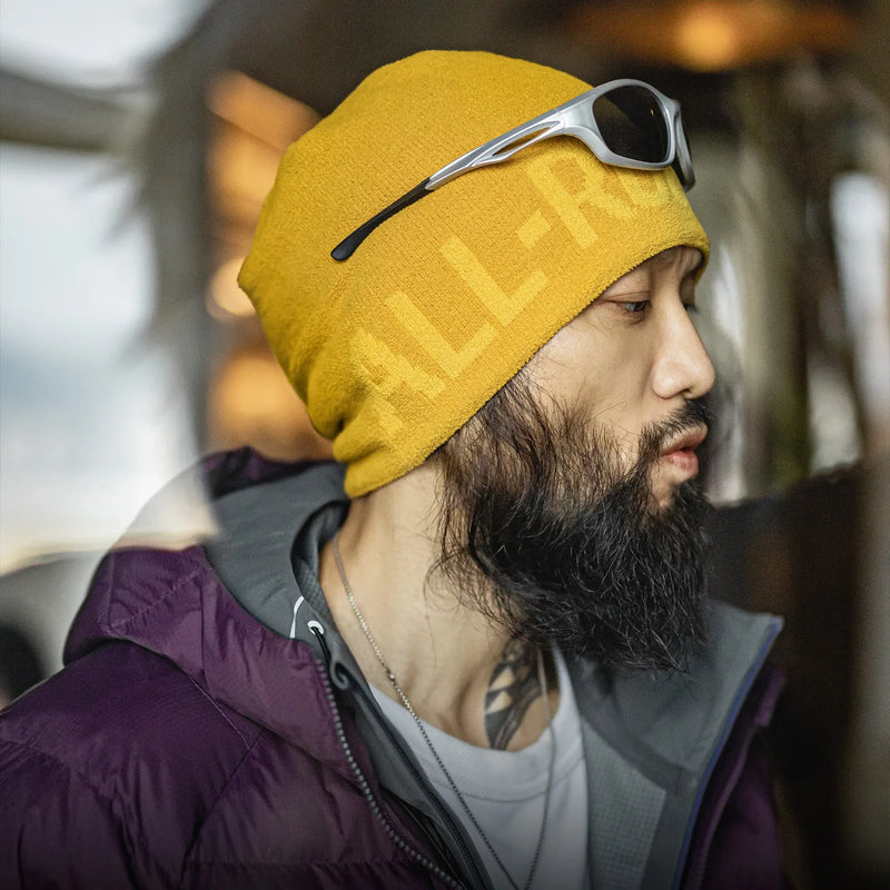 Maden Yellow Jacquard Knit Beanie Soft Fleece Lined Winter Hat Outdoor Daily Cold Cap Thermal Large Size for Men