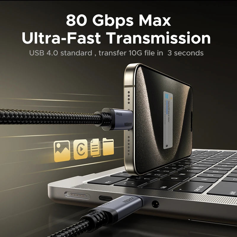 UGREEN USB4 Full Function USB-C Cable PD3.1 240W 80Gbps Data Transfer 16k60Hz Video Transfer for Monitor Laptop MacBook Dell HP