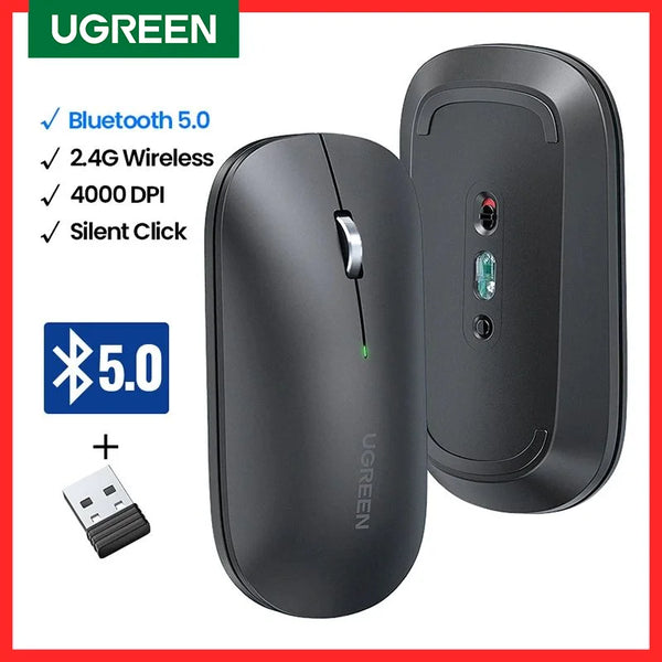កណ្តុរ UGREEN ឥតខ្សែ Bluetooth កណ្តុរស្ងាត់ 4000 DPI សម្រាប់ MacBook Tablet Computer Laptop PC កណ្តុរស្តើង ស្ងាត់ 2.4G Wireless Mouse