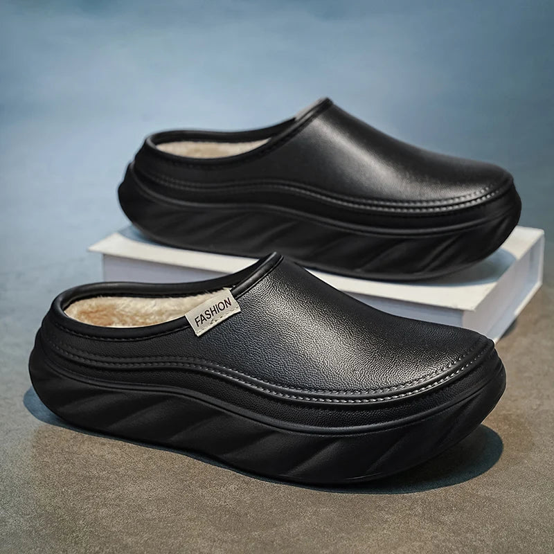 Men's Mules casual cotton shoes winter light non-slip soft sole comfort outdoor fashion walking chef work semi cotton slippers