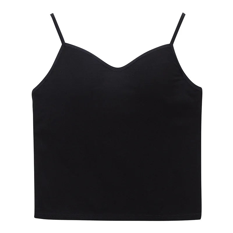 Cotton Knitted Solid Color Chest Pad Sling Top Deep V Neck Slim Bra Integrated Vest for Women One Piece Sleepwear Pajamas